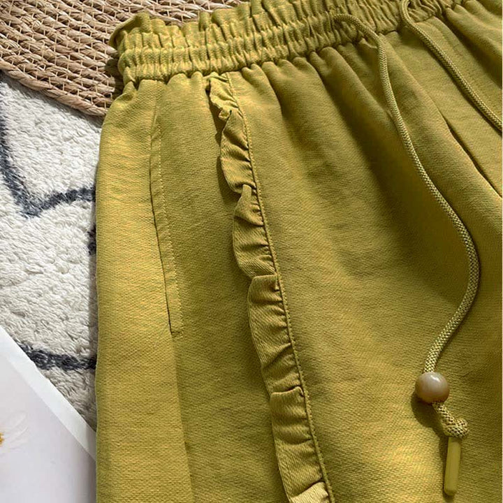 Buddha Stones Zomerse damesshorts met trekkoord, ruches, elastische Taille en Zakken - image 3