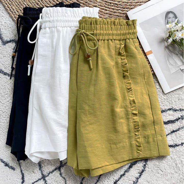 Buddha Stones Zomerse damesshorts met trekkoord, ruches, elastische Taille en Zakken - image 27
