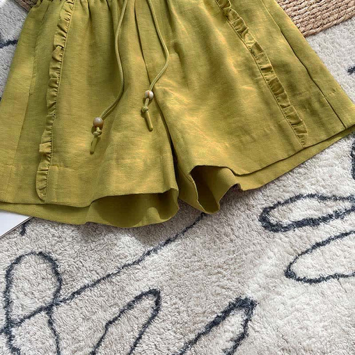 Buddha Stones Zomerse damesshorts met trekkoord, ruches, elastische Taille en Zakken - image 6