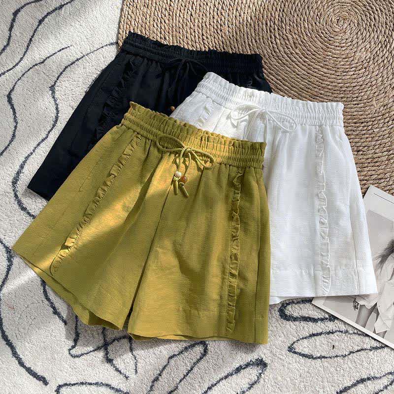 Buddha Stones Zomerse damesshorts met trekkoord, ruches, elastische Taille en Zakken - image 26