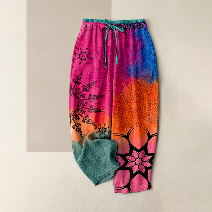 Buddha Stones Damesbroek met elastische Taille , Zakken en katoenen print met mandala-verloop. - Dieproze - US16, UK/AU20, EU48 (3XL) - image 3