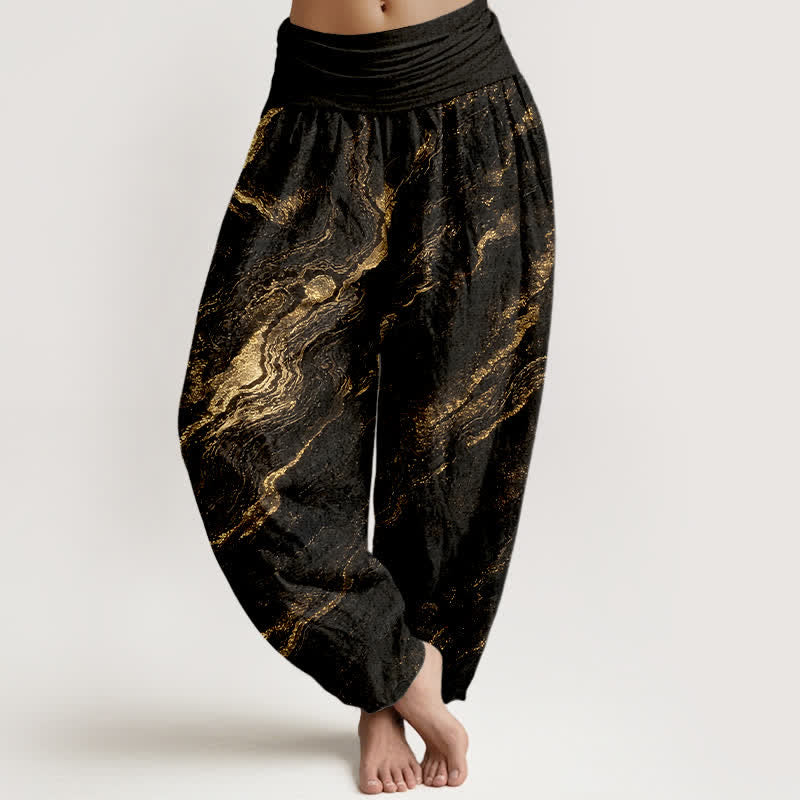 Buddha Stones Dames harembroek van 100% Cotton katoen met elastische tailleband en ribbels - Zwart - US16, UK/AU20, EU48 (3XL) - image 8