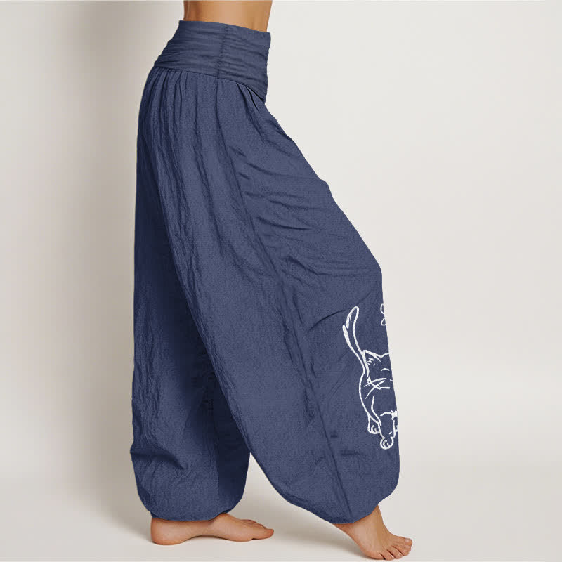 Buddha Stones Harembroek voor dames van 100% Cotton met schattige kattenprint en elastische Taille - image 10
