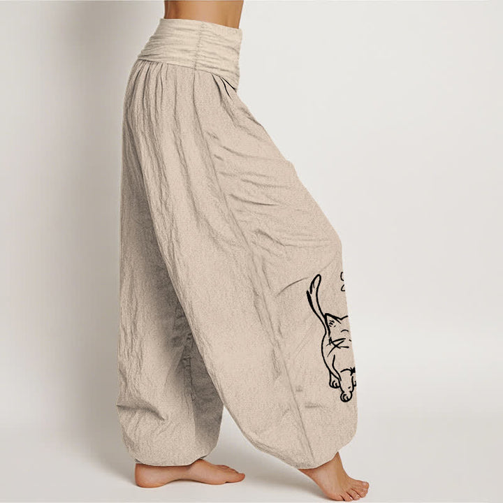 Buddha Stones Harembroek voor dames van 100% Cotton met schattige kattenprint en elastische Taille - image 13