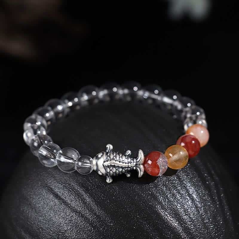 Buddha Stones Armband met koi-vis van 999 helder kwarts en sterling zilver. - Helder kwarts (Polsomtrek: 15-16 cm) - image 0
