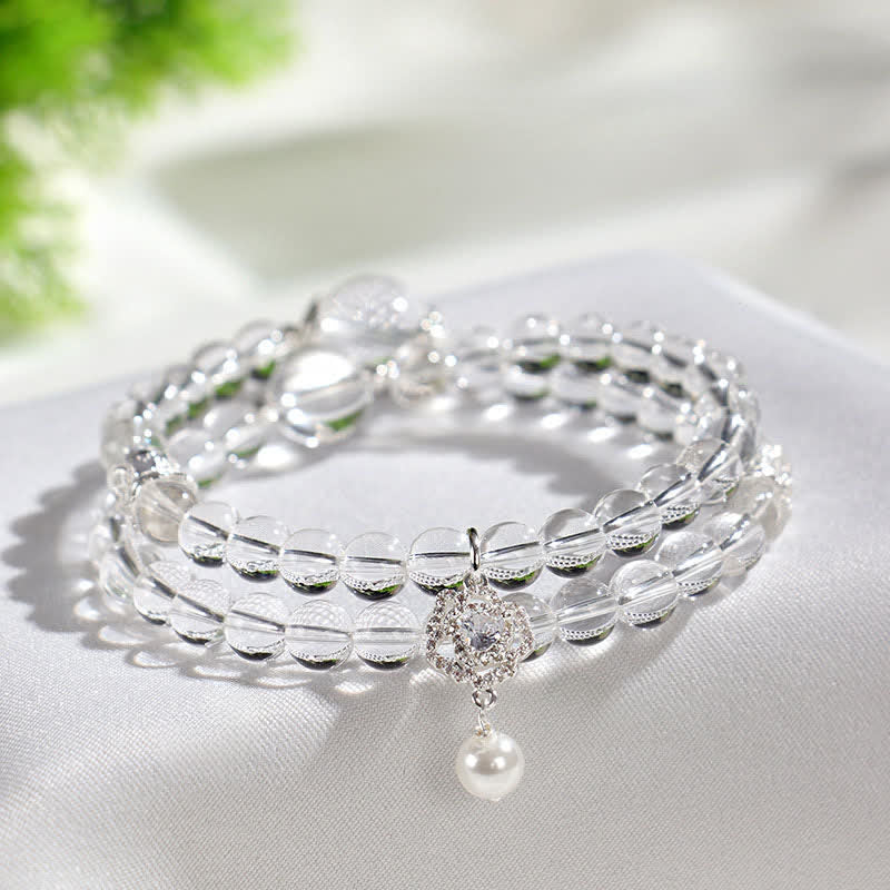 Buddha Stones Armband van natuurlijk helder kwarts met parelmoerglans - Dubbele wikkeling van helder kwarts (Polsomtrek: 14-15 cm) - image 7