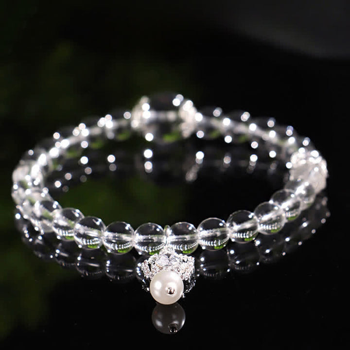 Buddha Stones Armband van natuurlijk helder kwarts met parelmoerglans - Enkelvoudig wikkelbaar helder kwarts (Polsomtrek: 14-15 cm) - image 0