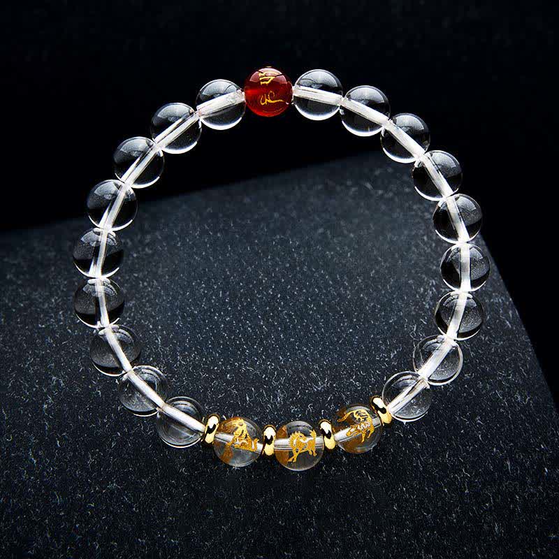 Buddha Stones Heldere kwarts Chinese dierenriem helende Armband - Tijgerpaardhond - Kralen van 8mm (Polsomtrek: 15-16 cm) - image 1