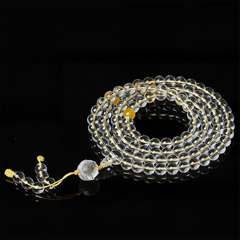 Buddha Stones Liuli Lotus Mala met 108 ronde kralen voor verlichting - Geel touwtje - image 10