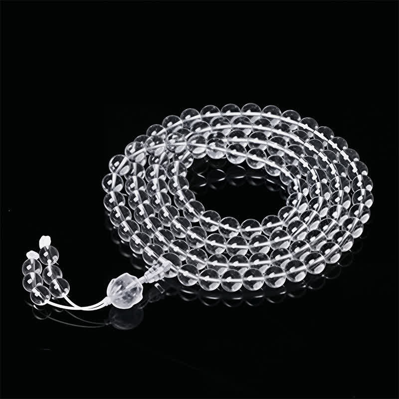 Buddha Stones Liuli Lotus Mala met 108 ronde kralen voor verlichting - wit touwtje - image 8