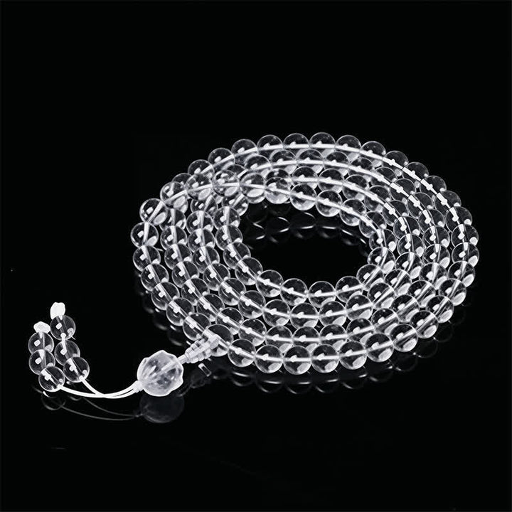 Buddha Stones Liuli Lotus Mala met 108 ronde kralen voor verlichting - wit touwtje - image 8
