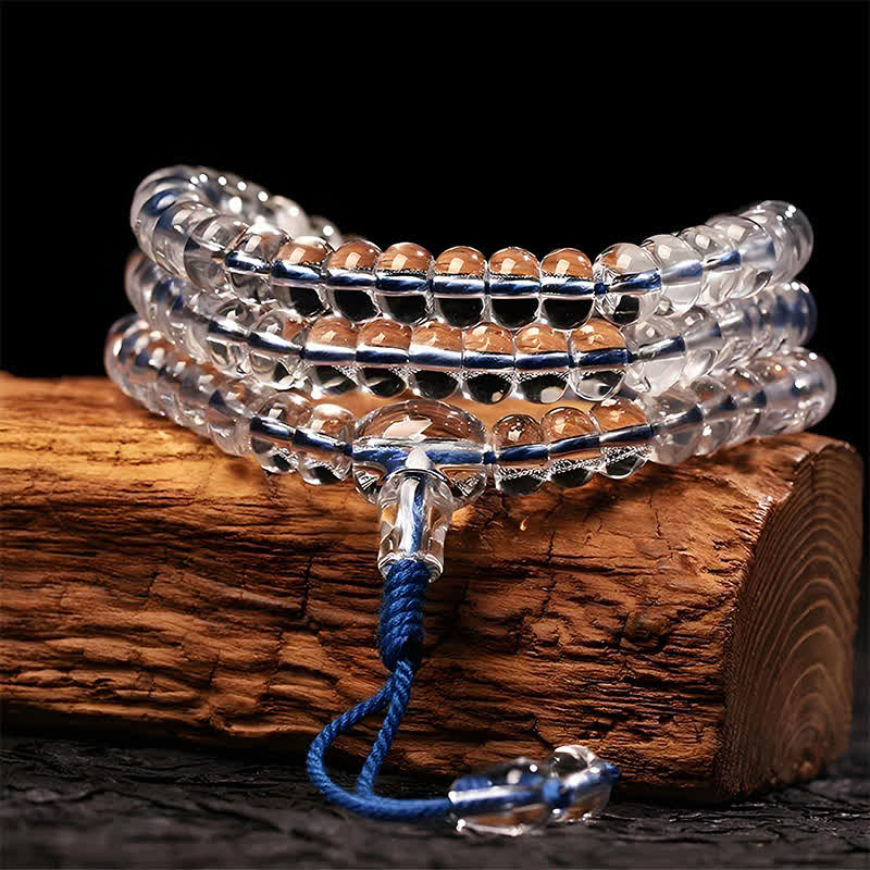 Buddha Stones Liuli 108 platte kralen spiraalvormige touw Mala - Blauwe draad - image 0