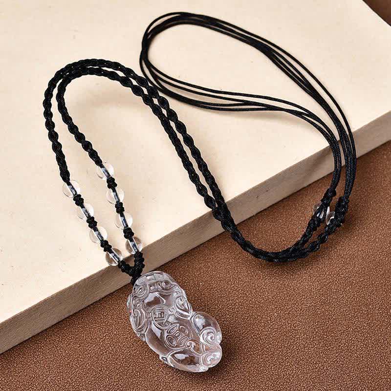 Buddha Stones Natuurlijke heldere kwarts PiXiu Clarity kralen Ketting - Een PiXiu die naar rechts kijkt - Helder kwarts (33*18,8*11 mm) - image 0