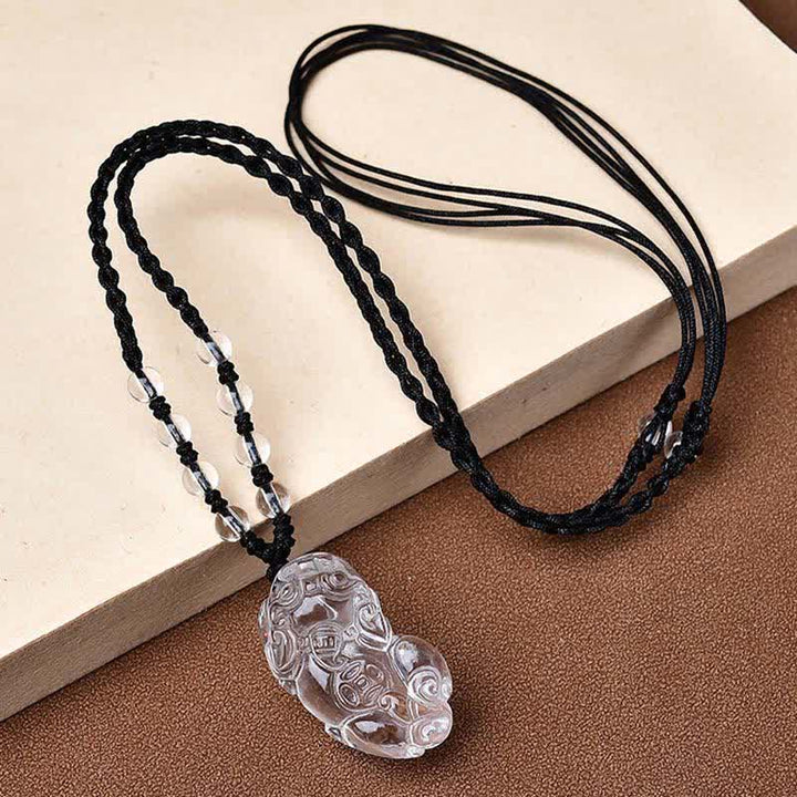 Buddha Stones Natuurlijke heldere kwarts PiXiu Clarity kralen Ketting - Een PiXiu die naar rechts kijkt - Helder kwarts (33*18,8*11 mm) - image 0