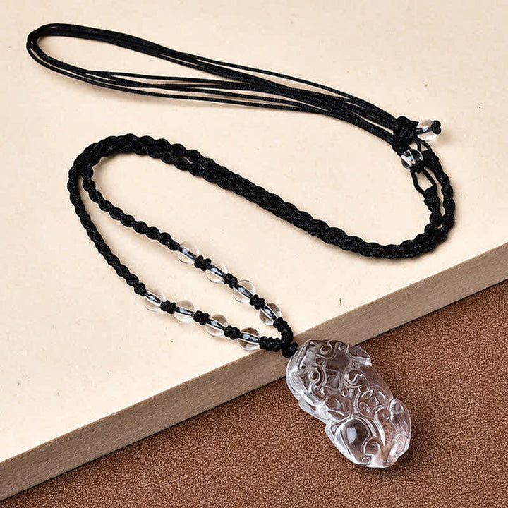 Buddha Stones Natuurlijke heldere kwarts PiXiu Clarity kralen Ketting - Een PiXiu die naar links kijkt - Helder kwarts (33*18,8*11 mm) - image 7