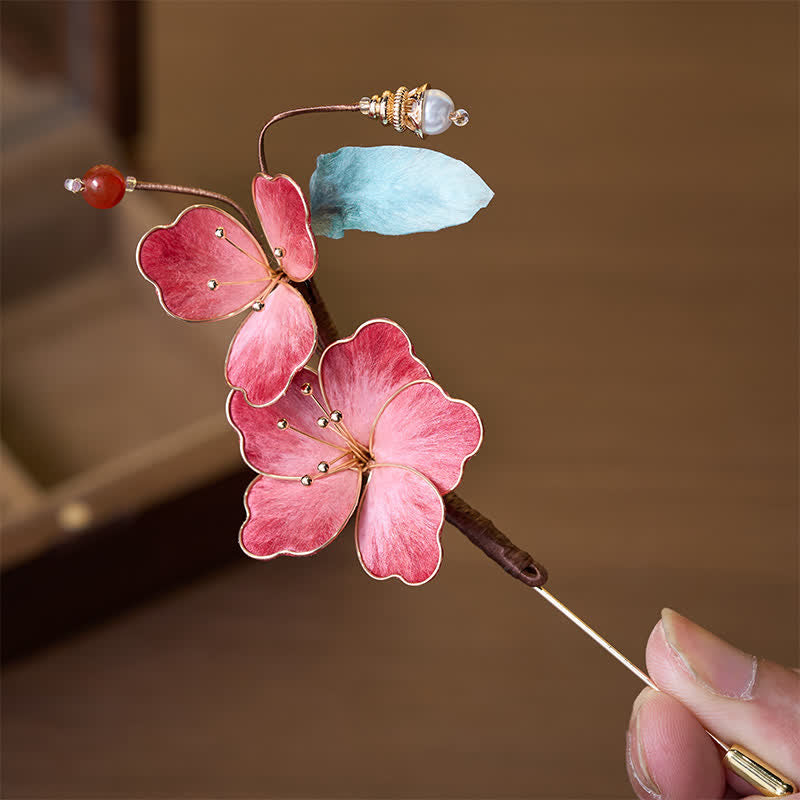 Buddha Stones Handgemaakte zijden fluwelen Broche met rode bloem - image 2