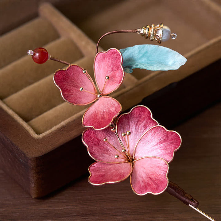 Buddha Stones Handgemaakte zijden fluwelen Broche met rode bloem - image 3