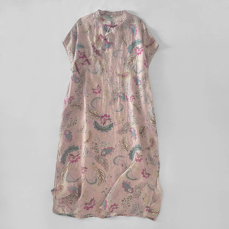 Buddha Stones Zomerse vintage jurk met paisleyprint, bloemenmotief , Mandarin kraag, Korte mouw en Zakken voor dames. - MistyRoos - US14, UK/AU18, EU46 (2XL) - image 0