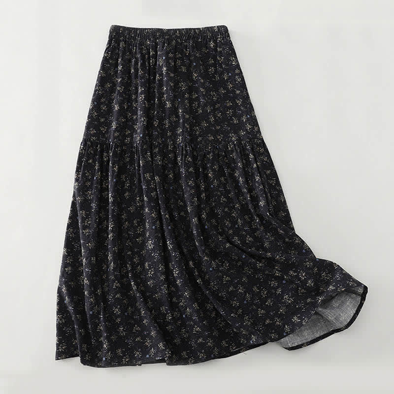 Buddha Stones Damesrok met bloemenprint, elastische Taille en ruches aan de zoom - image 3