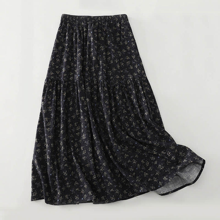Buddha Stones Damesrok met bloemenprint, elastische Taille en ruches aan de zoom - image 3