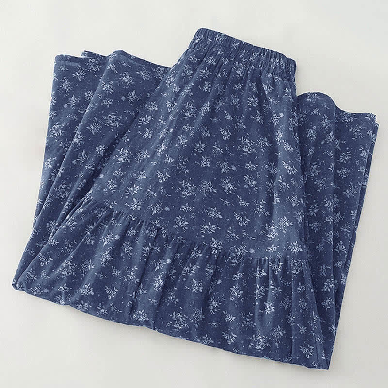Buddha Stones Damesrok met bloemenprint, elastische Taille en ruches aan de zoom - image 1
