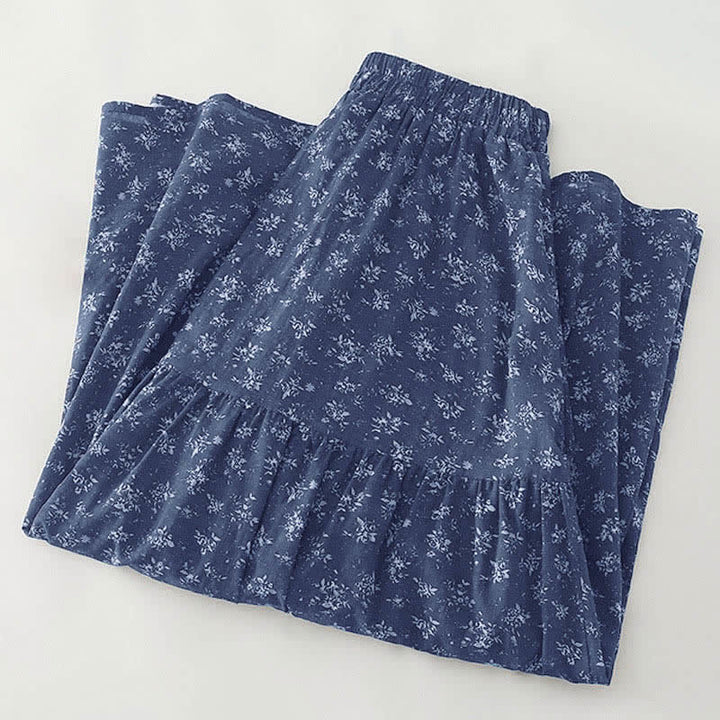 Buddha Stones Damesrok met bloemenprint, elastische Taille en ruches aan de zoom - image 1