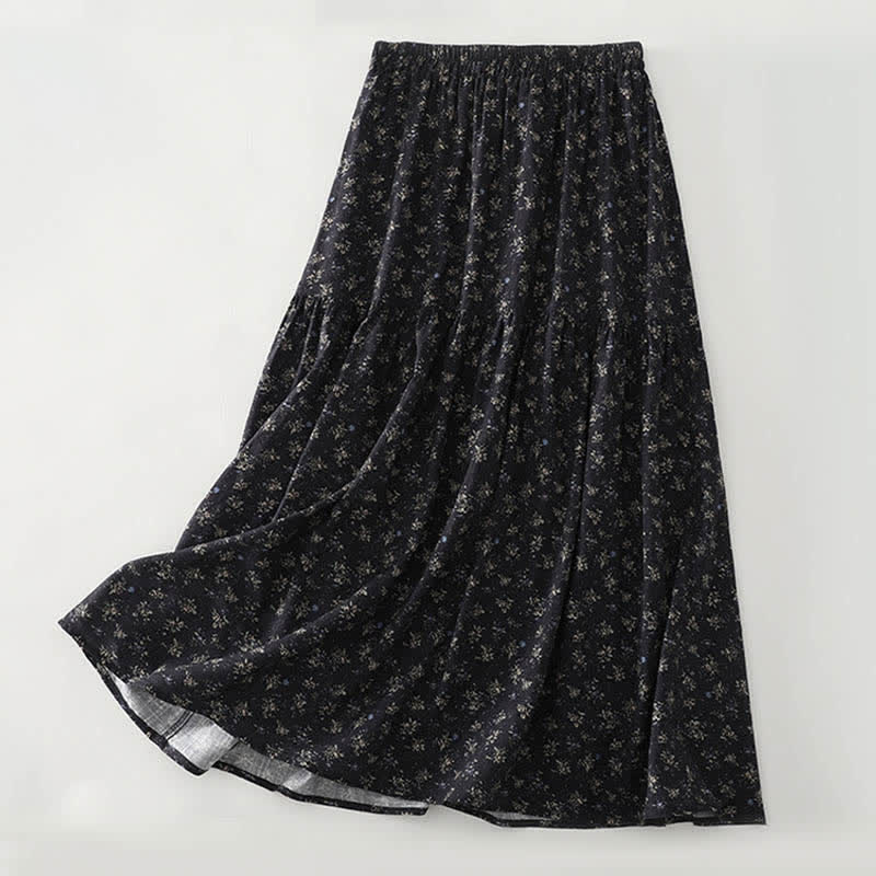 Buddha Stones Damesrok met bloemenprint, elastische Taille en ruches aan de zoom - Zwart - US8-10，UK/AU12-14，EU40-42 (2XL) - image 2