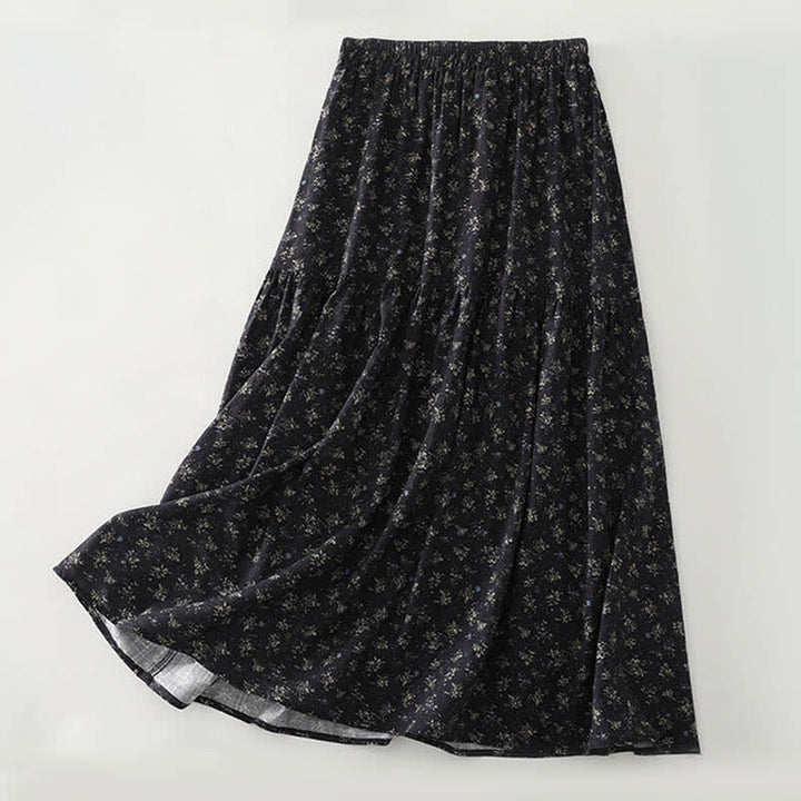 Buddha Stones Damesrok met bloemenprint, elastische Taille en ruches aan de zoom - Zwart - US8-10，UK/AU12-14，EU40-42 (2XL) - image 2
