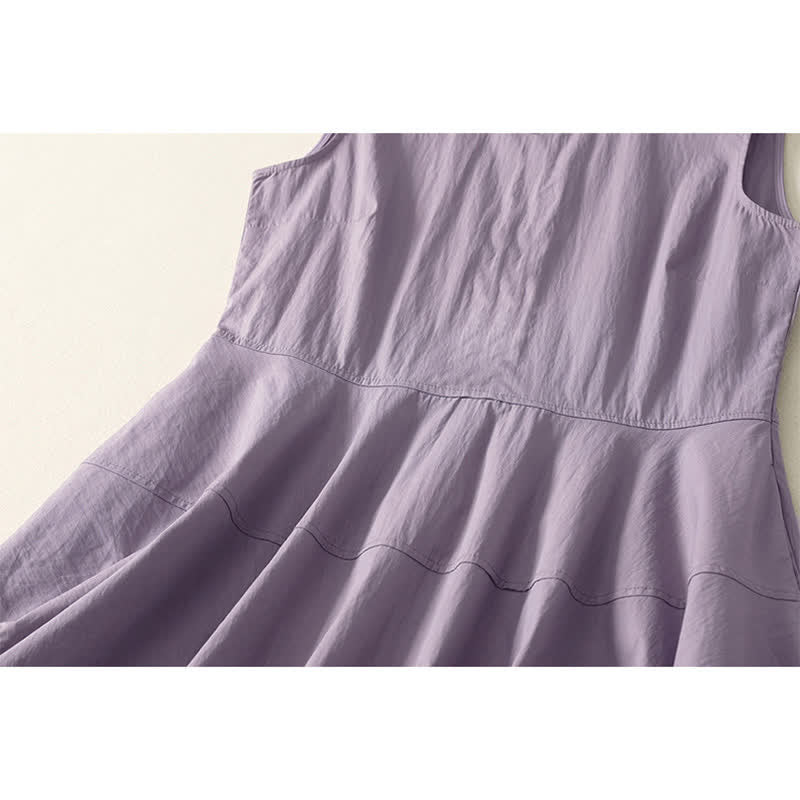 Buddha Stones Zomerse katoenen Mouwloos Midi jurk met hoge Taille en Zakken voor dames - image 1