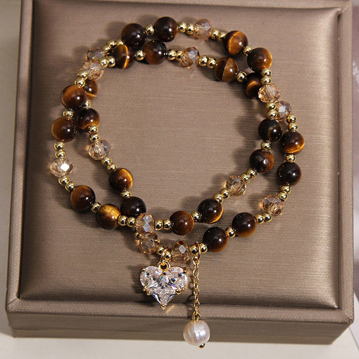 Buddha Stones Natuurlijke tijgeroog liefdeshart dubbele Armband - image 1