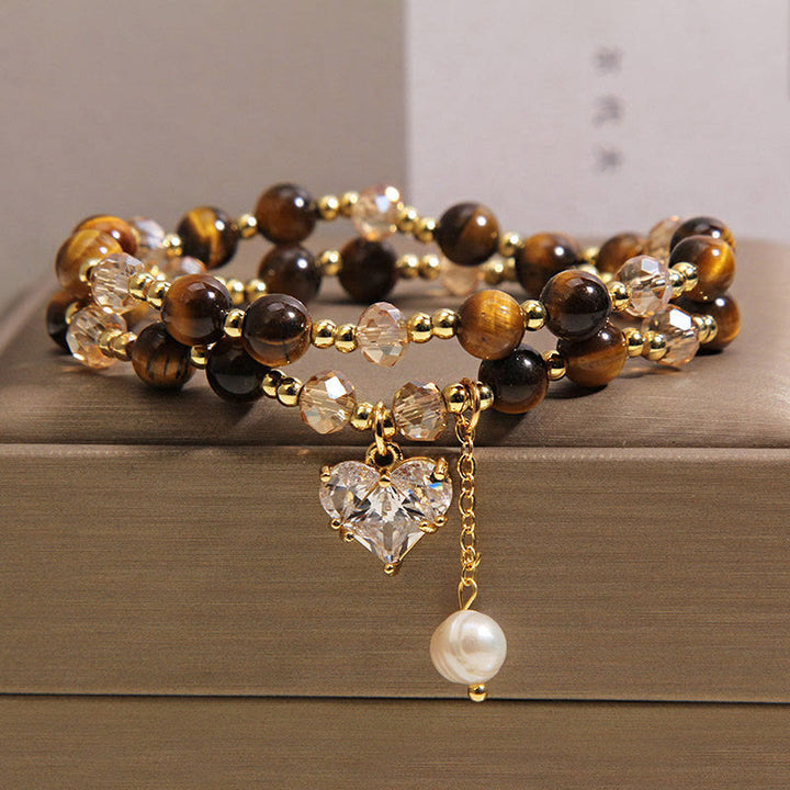Buddha Stones Natuurlijke tijgeroog liefdeshart dubbele Armband - image 6