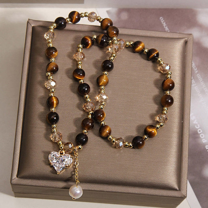 Buddha Stones Natuurlijke tijgeroog liefdeshart dubbele Armband - image 4