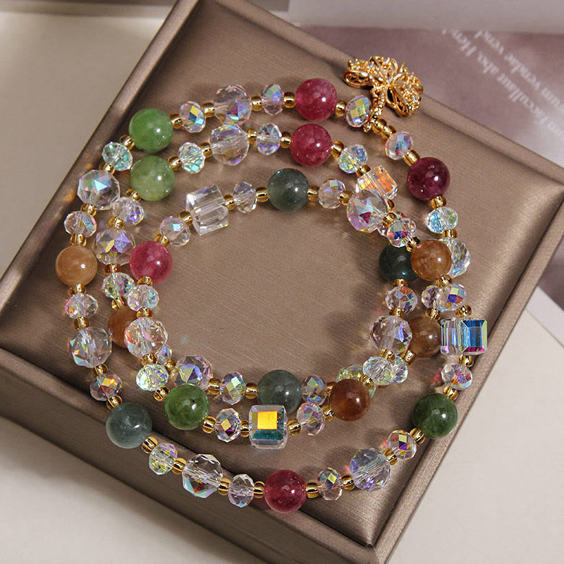 Buddha Stones Kleurrijke toermalijn vlinder wijsheid drievoudige Armband - image 2