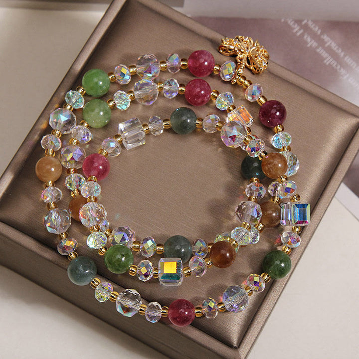 Buddha Stones Kleurrijke toermalijn vlinder wijsheid drievoudige Armband - image 2