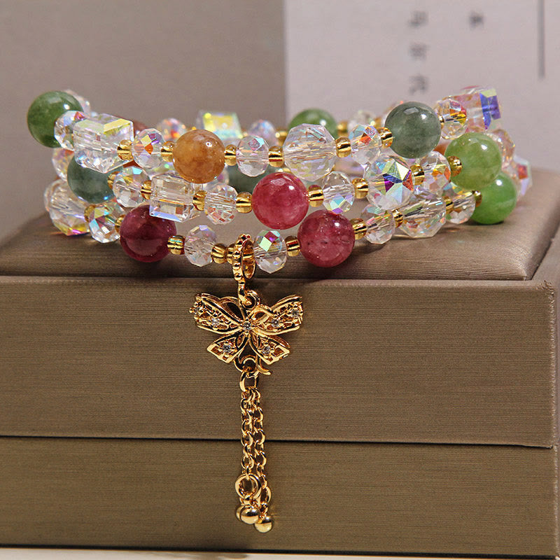 Buddha Stones Kleurrijke toermalijn vlinder wijsheid drievoudige Armband - image 5