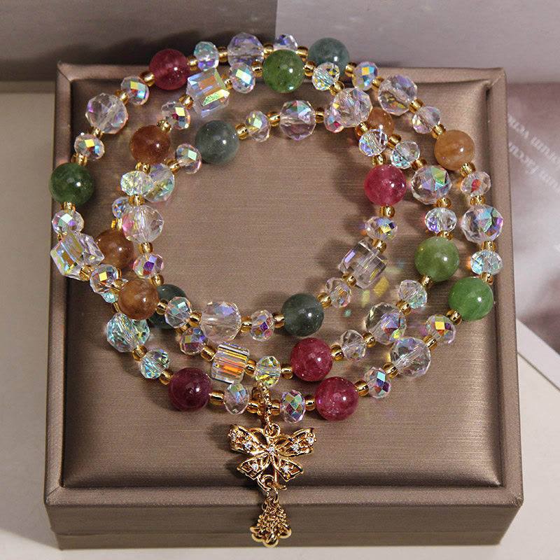 Buddha Stones Kleurrijke toermalijn vlinder wijsheid drievoudige Armband - image 1
