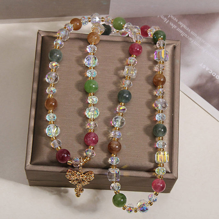 Buddha Stones Kleurrijke toermalijn vlinder wijsheid drievoudige Armband - image 3