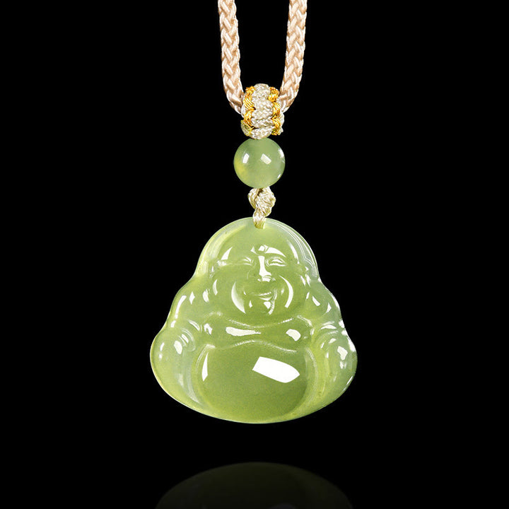 Buddha Stones Groene jade lachende Boeddha Ketting - Natuurlijke jade (kleur kan variëren) - image 0