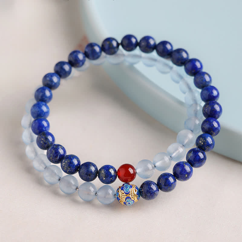 Buddha Stones Lapis Lazuli Aquamarijn Rode Agaat Dubbele Wikkeling Balance Armband - image 1