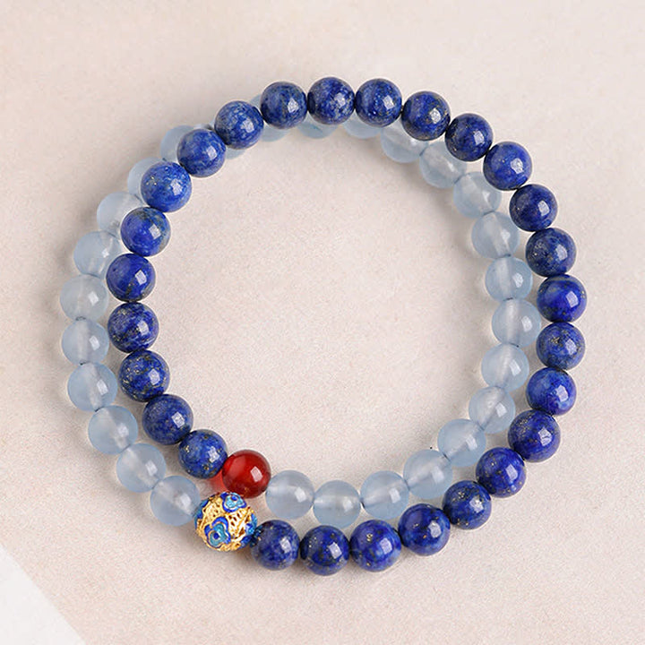 Buddha Stones Lapis Lazuli Aquamarijn Rode Agaat Dubbele Wikkeling Balance Armband - Lapis lazuli (Polsomtrek 14-15 cm) - 6mm - image 0