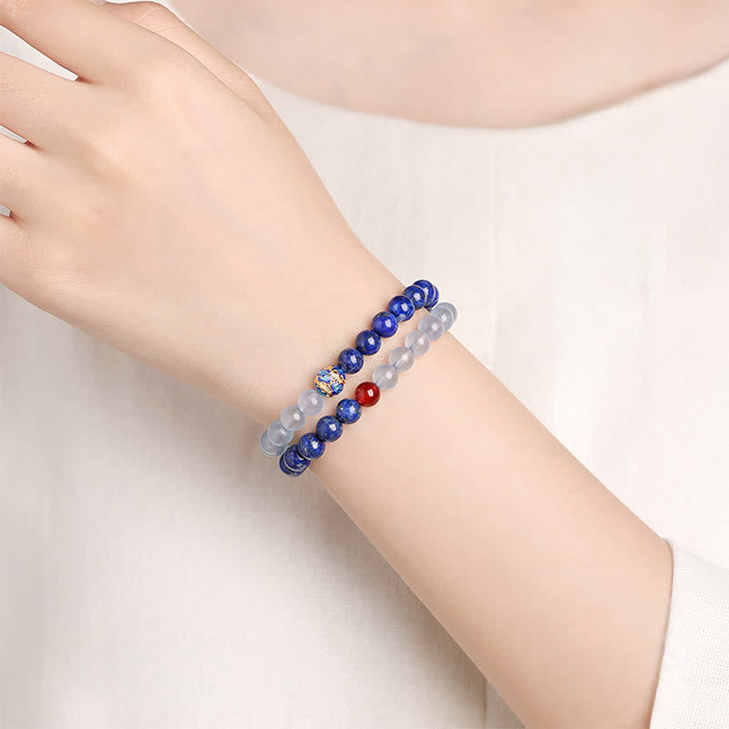 Buddha Stones Lapis Lazuli Aquamarijn Rode Agaat Dubbele Wikkeling Balance Armband - image 4