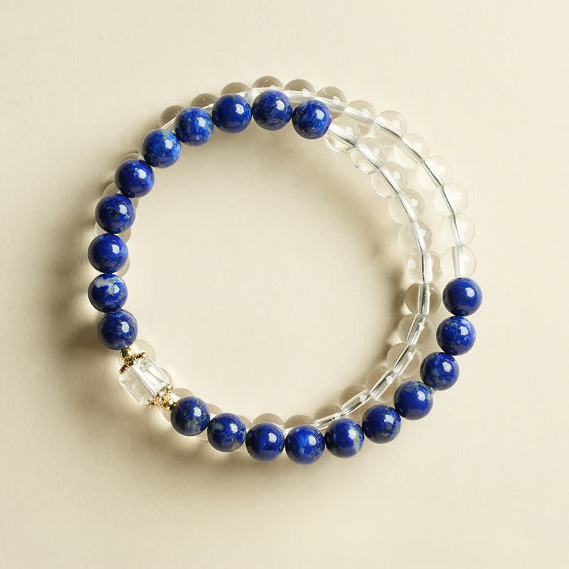 Buddha Stones Lapis Lazuli Helder Kwarts Balans Armband - Enkele lapis lazuli-wikkeling (Polsomtrek 14-15 cm) - image 0