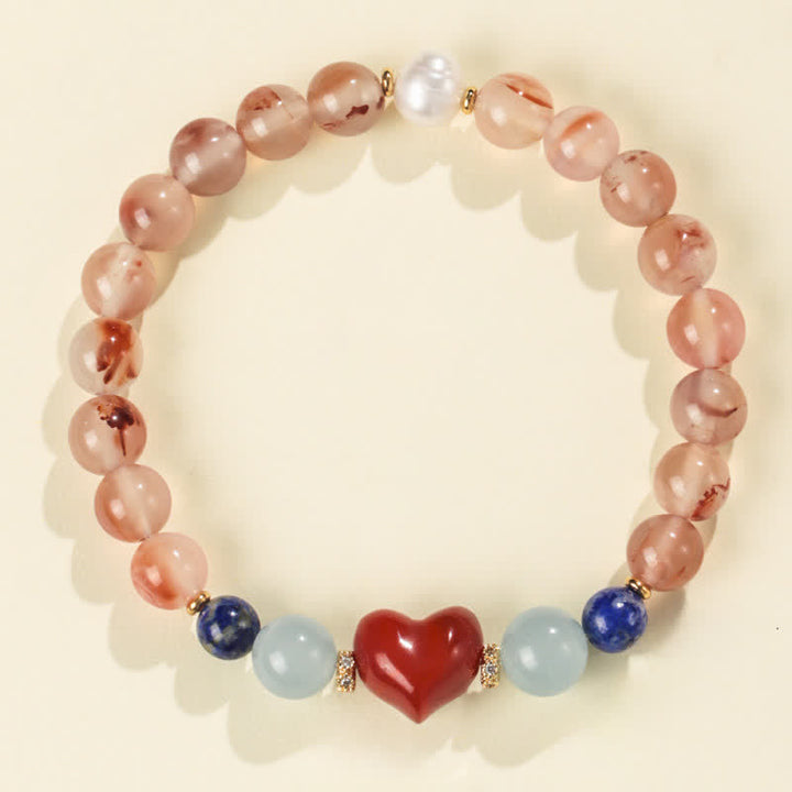 Buddha Stones Hartvormig ontwerp Zuid-rode agaat lapis lazuli Armband - Zuid-rode agaat (Polsomtrek 15-16 cm) - image 0