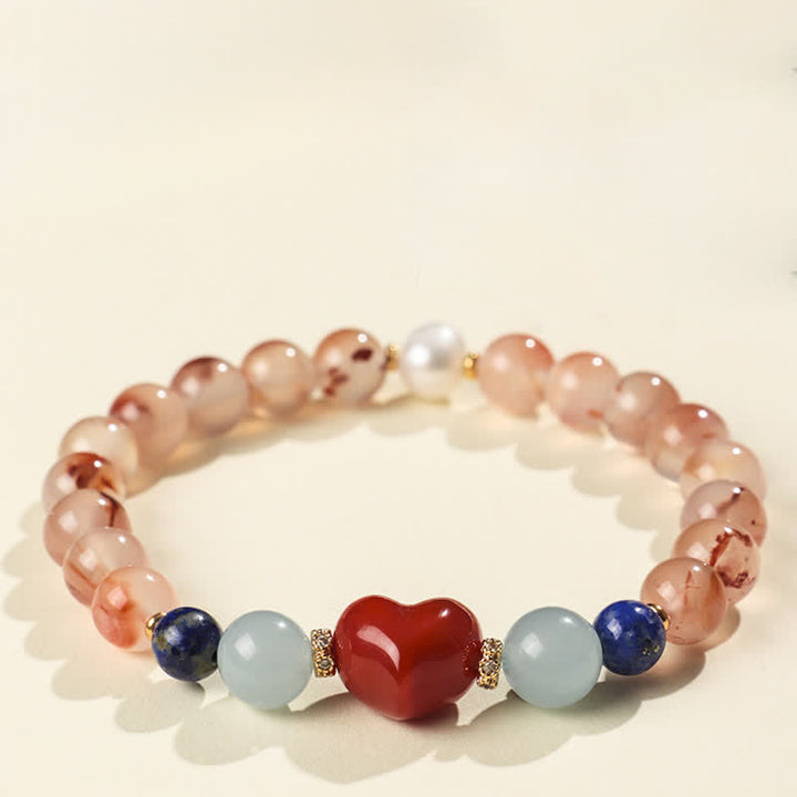 Buddha Stones Hartvormig ontwerp Zuid-rode agaat lapis lazuli Armband - image 2