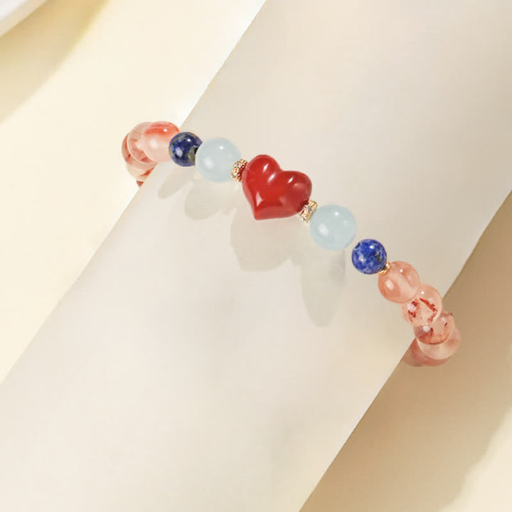 Buddha Stones Hartvormig ontwerp Zuid-rode agaat lapis lazuli Armband - image 5
