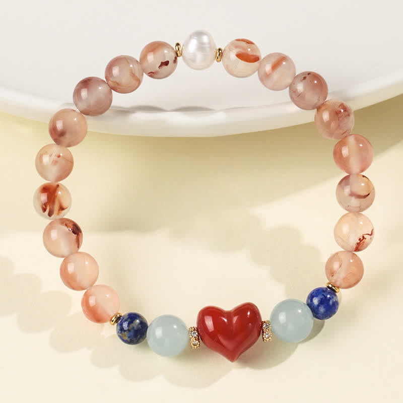 Buddha Stones Hartvormig ontwerp Zuid-rode agaat lapis lazuli Armband - image 3