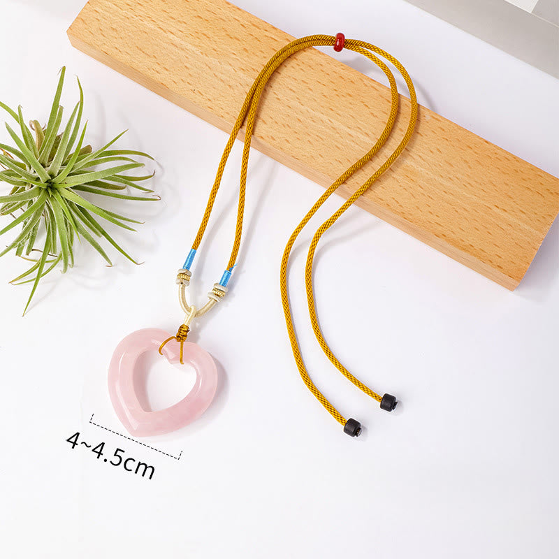 Buddha Stones Ketting van natuurlijk rozenkwarts met hol liefdeshart en symbool voor zorgzaamheid - Natuurlijke rozenkwarts (kleur, vorm en Maat kunnen variëren) - image 1