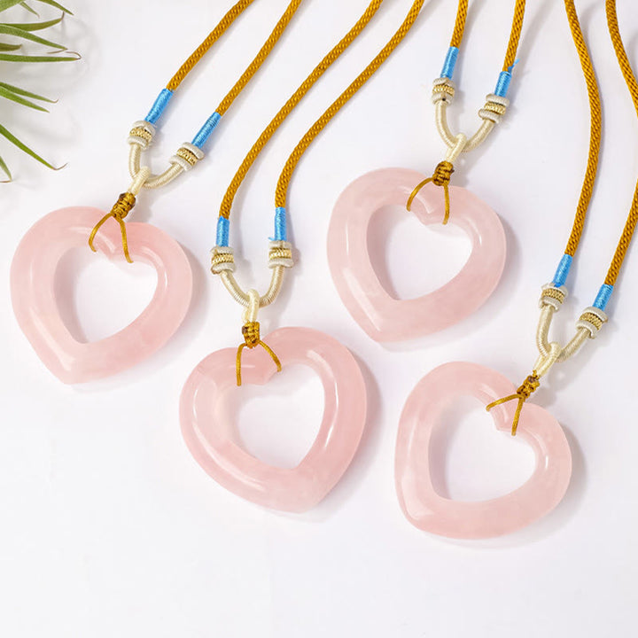 Buddha Stones Ketting van natuurlijk rozenkwarts met hol liefdeshart en symbool voor zorgzaamheid - image 3