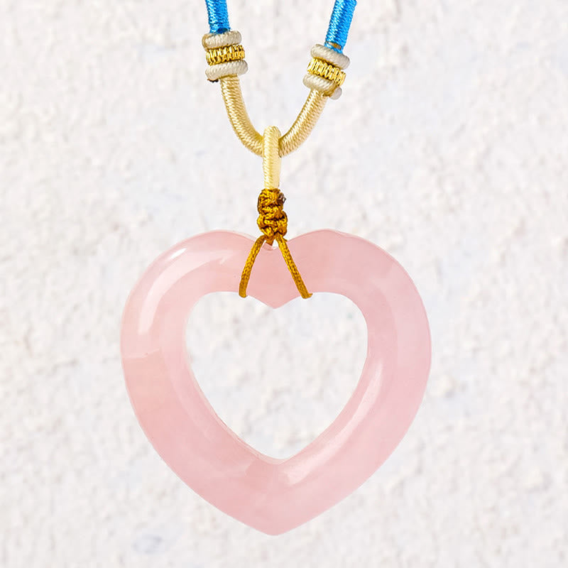 Buddha Stones Ketting van natuurlijk rozenkwarts met hol liefdeshart en symbool voor zorgzaamheid - image 2