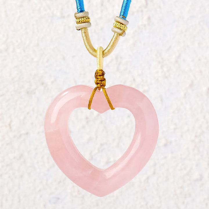 Buddha Stones Ketting van natuurlijk rozenkwarts met hol liefdeshart en symbool voor zorgzaamheid - image 2